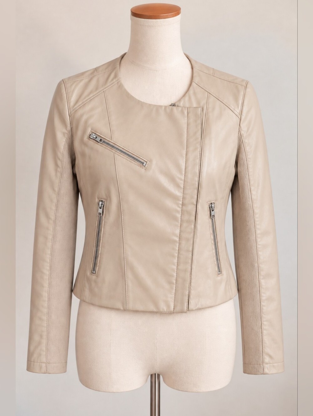 Blank NYC Light Beige Leather Moto Jacket